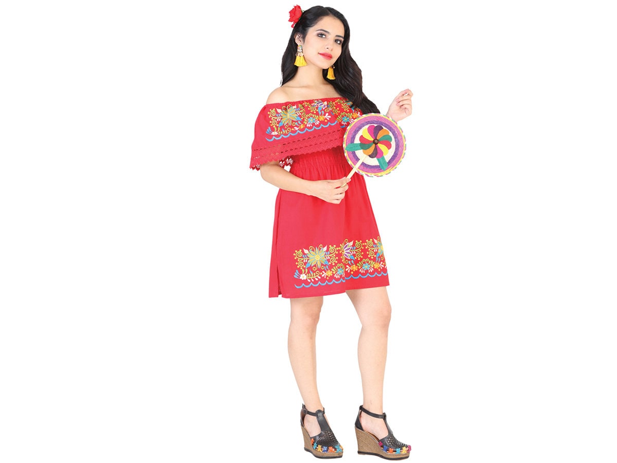 Floral Embroidered Off-Shoulder Mexican Dress Floral Embroidered Off-Shoulder Mexican Dress