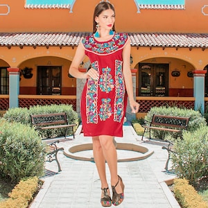 Mexican Floral Dress - Vestido Floral Mexicano - Mexican Party Dress - Vacation Mexican Dress - Mexican Embroidered Dress
