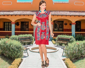 Vestido mexicano bordado à mão com flores – Vestido para férias em festa