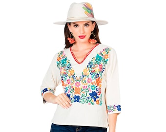 Mexican Embroidered Blouse – Boho Artesanal Top, Made in Mexico