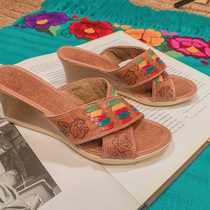 Mexican Sandals - Mexican Wedges - Mexican Artisanal Wedges - Huaraches Artesanales - Huaraches Mexicanos - Cute Summer Slip On Sandals