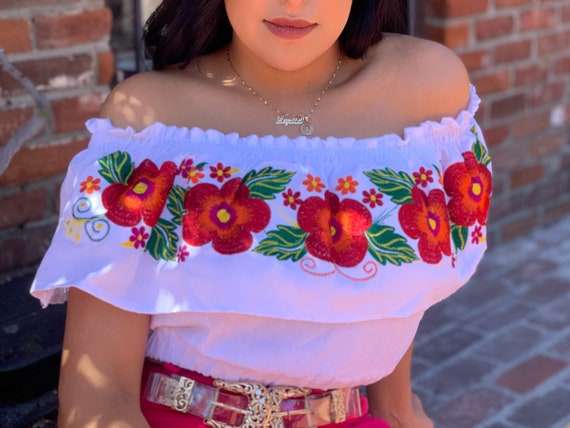 Floral off the Shoulder Mexican Crop Top Traditional Mexican Blouse Floral Embroidered Mexican Blouse Mexican Blouse Blusa Mexicana Etsy