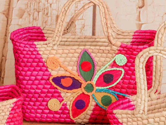Bolso Artesanal Bolso Tejido a Mano Hoja de Palma Bolso Cesta Artesanal Tejido a Mano Floral Etsy Mexico