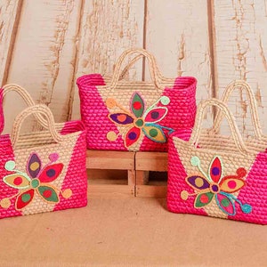 Bolso Artesanal - Bolso Tejido a Mano Hoja de Palma - Bolso Cesta Artesanal Tejido a Mano Floral