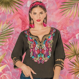 Boho Top - Blusa Bordada Mexicana - Mexikanische Blusen für Frau - Blusas Mexicanas Para Mujer - Mexikanische bestickte Bluse - Blusas Mexicanas