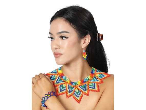 Yaocihuatl Beaded Necklace and Earrings Set Set Collar Y Aretes