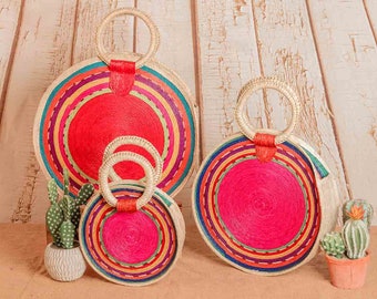 Handwoven Mexican Palm Leaf Bag – Colorful Round Purse