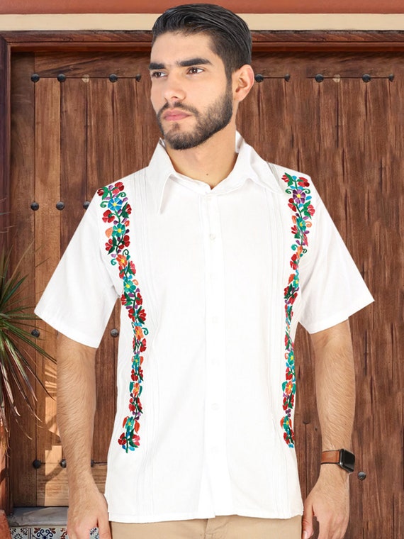 Guayabera Artesanal De Manta Mens Mexican Traditional Shirt Embroidered Guayabera for Men Mexican Fiesta Etsy