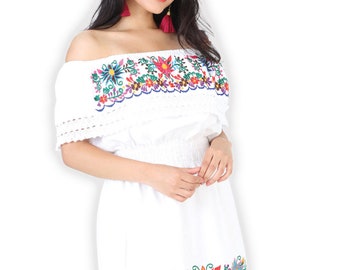 Floral Embroidered Off-Shoulder Mexican Dress
