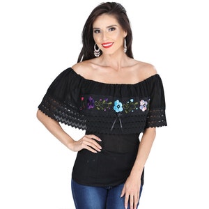 Artisanal Floral Off the Shoulder Mexican Top - Traditional Mexican Blouse - Floral Embroidered Mexican Blouse - Mexican Blouse
