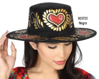 Ręcznie malowany zamszowy kapelusz meksykański – sombrero Red Heart