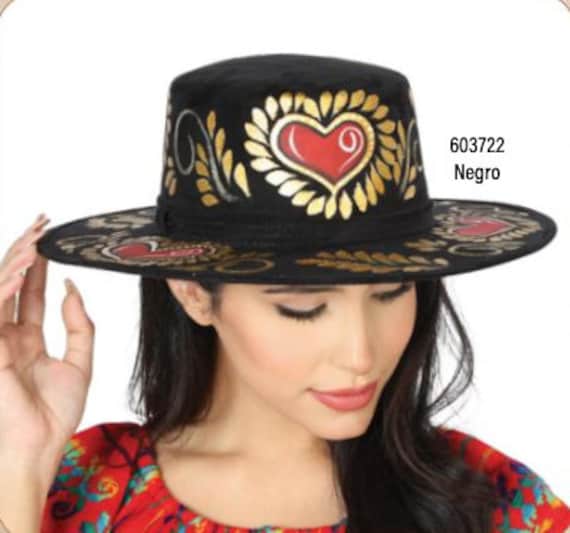 Hand-Painted Suede Mexican Hat – Red Heart Sombrero