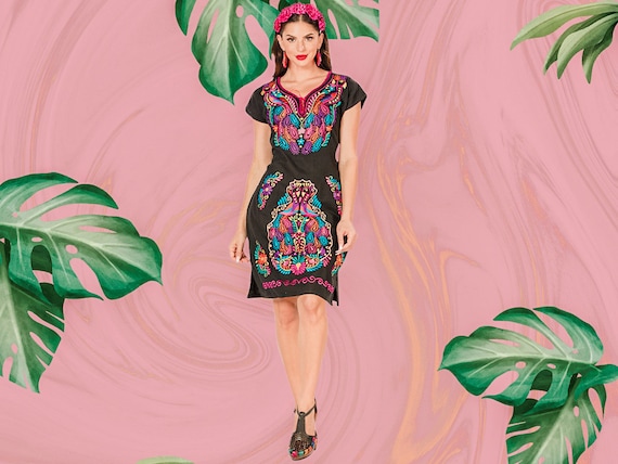 Embroidered Mexican Dress – Floral Party Vacation Dress