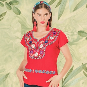 Kurzarm mexikanische Bluse - Blusa Manga Corta Mexicana - Bestickte mexikanische Bluse - Blusa Mexicana Bordada - mexikanisches Party Outfit