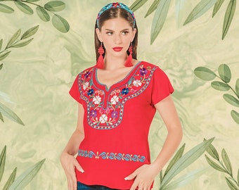 Blouse mexicaine à manches courtes - Blusa Manga Corta Mexicana - Blouse mexicaine brodée - Blusa Mexicana Bordada - Tenue de fête mexicaine