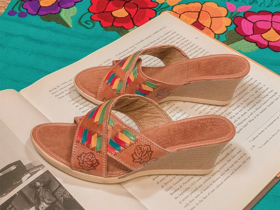Mexican Sandals Mexican Wedges Mexican Artisanal Wedges Huaraches  Artesanales Huaraches Mexicanos Cute Summer Slip On Sandals
