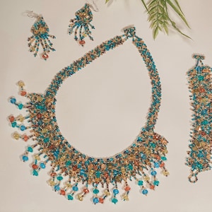 Xochitl Beaded Necklace Bracelet And Earrings Set - Set Collar Pulsera Y Aretes De Chaquira - Mexican Necklace Set - Handmade Jewelry set