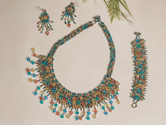 Xochitl Beaded Necklace Bracelet And Earrings Set Set Collar Pulsera Y  Aretes De Chaquira Mexican Necklace Set Handmade Jewelry set