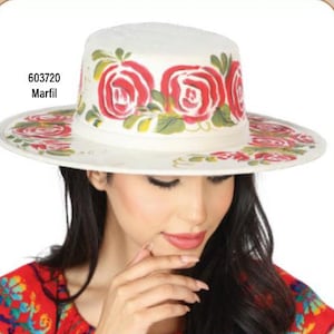 Suede Hat - Mexican Hat - Hand Painted Mexican Hat - Hand Painted Sombrero - Red Rose Hat - Black And Red Hat - Sombrero Artesanal