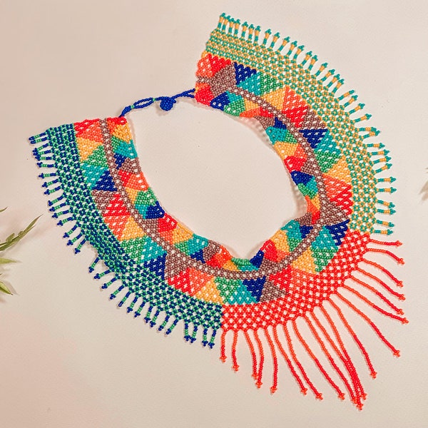 Teotl Beaded Necklace - Set Collar De Chaquira - Mexican Necklace Set - Handmade Jewelry set - Huichol Jewelry - Joyeria Huichol
