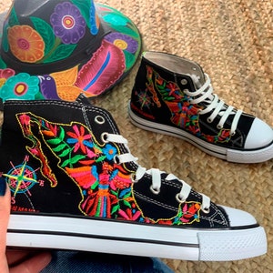 Embroidered Tennis Shoes - Mexican Sneakers - Mexican Tennis Shoes - Hightop Embroidered Tennis Shoes - Floral Embroidery - Mexico