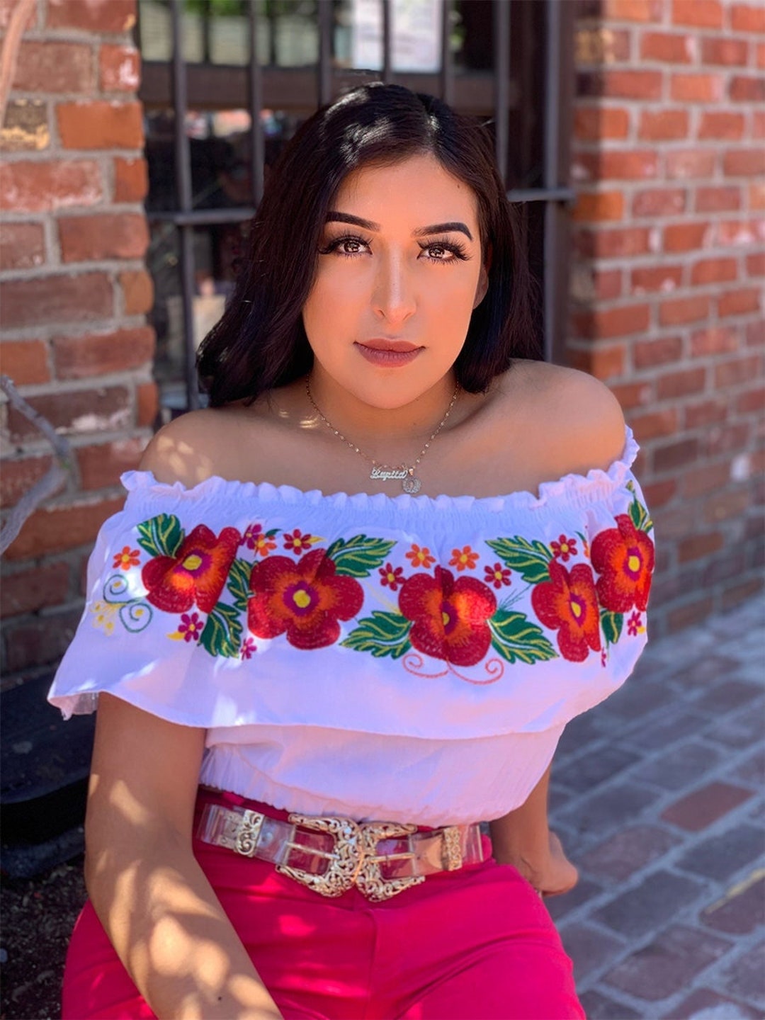 Floral off the Shoulder Mexican Crop Top - Traditional Mexican