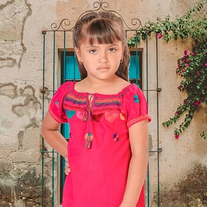 Mädchen mexikanische bestickte Bluse - Blusa Mexicana Bordada Para Nina - mexikanisches Party-Outfit für Mädchen