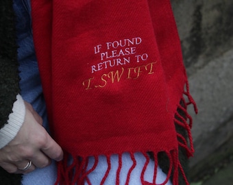 Taylor&#39;s Scarf (Red, TS inspired) Embroidered Red Scarf- The Clique Clothing