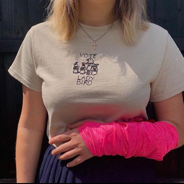 Ladybird Embroidered Tee (Ladybird Film, Greta Gerwig, Saroise Ronan, Film Merch, Film Gift)- The Clique Clothing