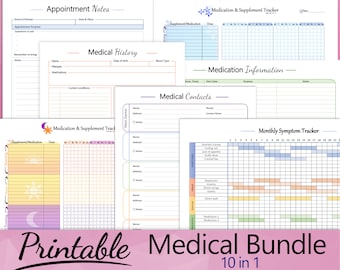 Medical Printables - Medical Binder - Planner Set - Symptom Tracker - Prescription Tracker - Instant Download