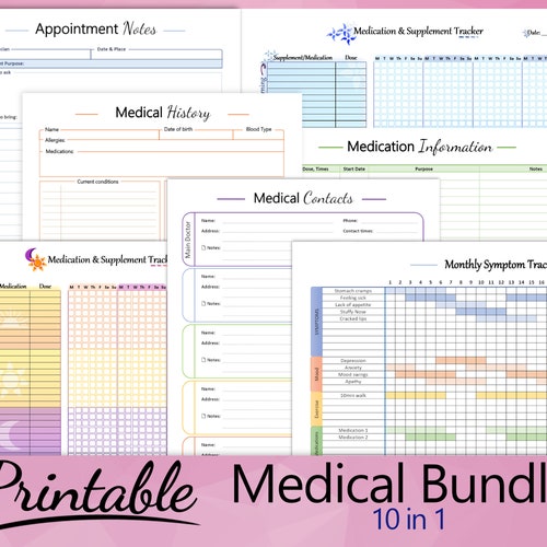 Medical Printables Medical Binder Planner Set Symptom - Etsy