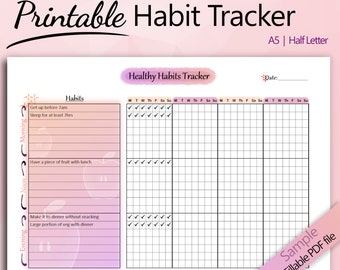 Printable Habit Tracker in Ombre Style - Routine + Health Tracker - Instant Download