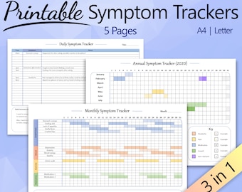 Symptom Tracker Set - Daily, Monthly and Annual Tracker - Symptom Diary -Printable - Instant Download
