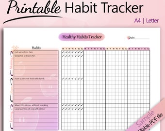 Printable Habit Tracker in Ombre Style - Routine + Health Tracker | Instant Download