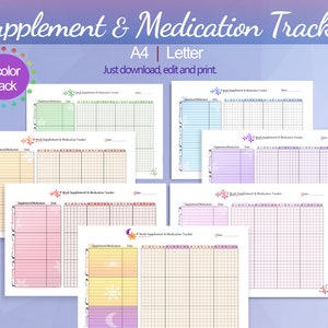 Medication Tracker - Supplement Tracker - 7 Pack - Supplement Organizer - Medication Log - Vitamins tracker - Printable - Instant Download
