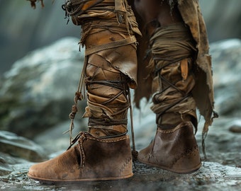 Ragnarok Viking Boots Handmade Medieval Leather Shoes Renaissance Fair Slip Ons Turkish Slippers