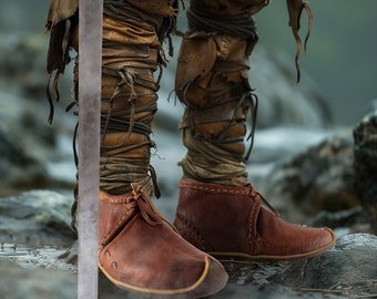 Madder Brown Viking Boots Medieval LARP Shoes Handmade Leather Renaissance Fair Slip Ons Handmade Turkish Slipper