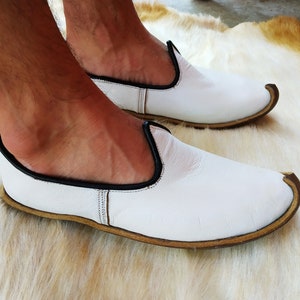 White Anatolian Shoes Slip Ons Turkish Leather Loafers Slippers Flats Moccasins Men&#39;s Women&#39;s Summer Yemeni Anatolian Vintage Gift Discount