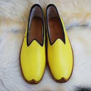 Bohemian Yellow Turkish Shoes Leather Boho Slip Ons Hippie Slippers ...