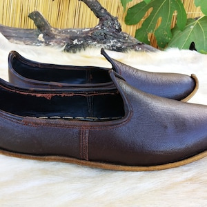 Giovanni Dark Brown Medieval Shoes Turkish Slip Ons Leather Men Flats Women Slippers Yemeni Vintage Gift Discount