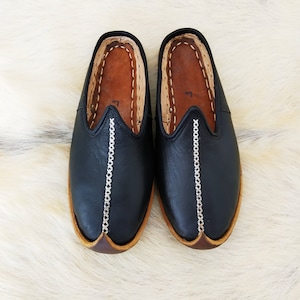 Black Color Slipper Handmade Leather Women&#39;s Slip Ons Turkish Shoes Loafers Flats Moccasins Men&#39;s Yemeni Vintage Pregnant Gift