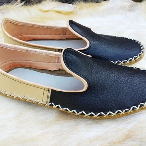 Blue Beige Slip Ons Turkish Shoes Leather Loafer Slippers Flats Moccasins Men's Women's Yemeni Vintage Gift Discount image 5