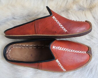 Brick Color Handmade Slippers Turkish Medieval Women Men Shoes Gifts for Her Him Mother Father Valentine's Day