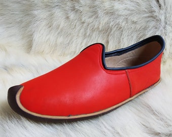 Orange Summer Shoes Turkish Slip Ons Slippers Handmade Loafer Medieval Flats Bohemian Moccasins Men's Women's Yemeni Christmas Gift