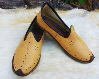 Beige Color Shoes Slip Ons Turkish Leather Loafers Slippers Flats Moccasins Men's Women's Yemeni Anatolian Vintage Gift Discount