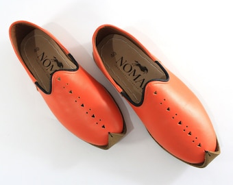 Antalia Orange Leather Turkish Shoes Women Slip Ons Personalized Slippers Men Earthing Flats Barefoot Medieval Christmas Gifts Black Friday