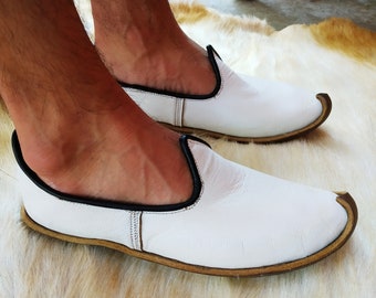 White Anatolian Shoes Slip Ons Turkish Leather Loafers Slippers Flats Moccasins Men's Women's Summer Yemeni Anatolian Vintage Gift Discount