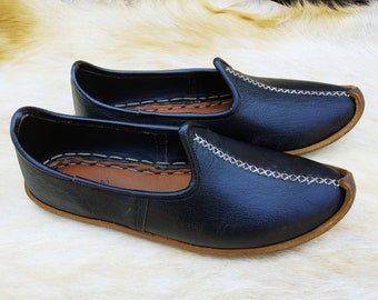 Casual Black Slip Ons Turkish Shoes Historical Leather Loafers Slippers Flats Moccasins Men's Women's Yemeni Vintage Gift Discount