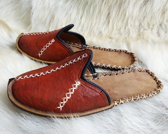 Palace Slippers Natural Brown Leather House Slip Ons Earthing Grounding Women Men Shoes Gifts for Her Him Mother Father Valentine's Day