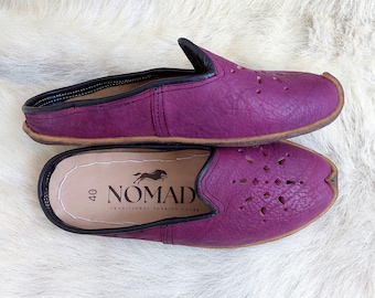 Natural Burgundy Ottoman Queen  Slippers Turkish Women Shoes Slip Ons Handmade Loafer Flats Moccasins Men's Yemeni Vintage Christmas Gifts